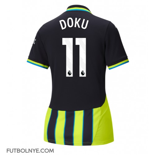 Camiseta Manchester City Jeremy Doku #11 Visitante Equipación para mujer 2024-25 manga corta